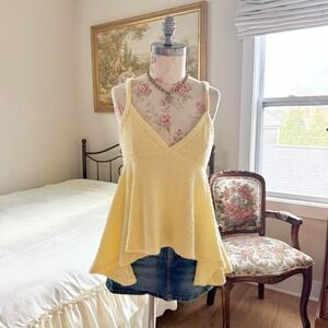 Y2K yellow knit hanky hem cami Ces Femme size small